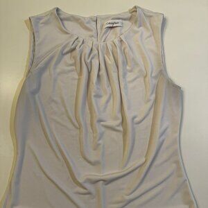 Calvin Klein Sleeveless Blouse Women’s Neutral Pleated Neckline